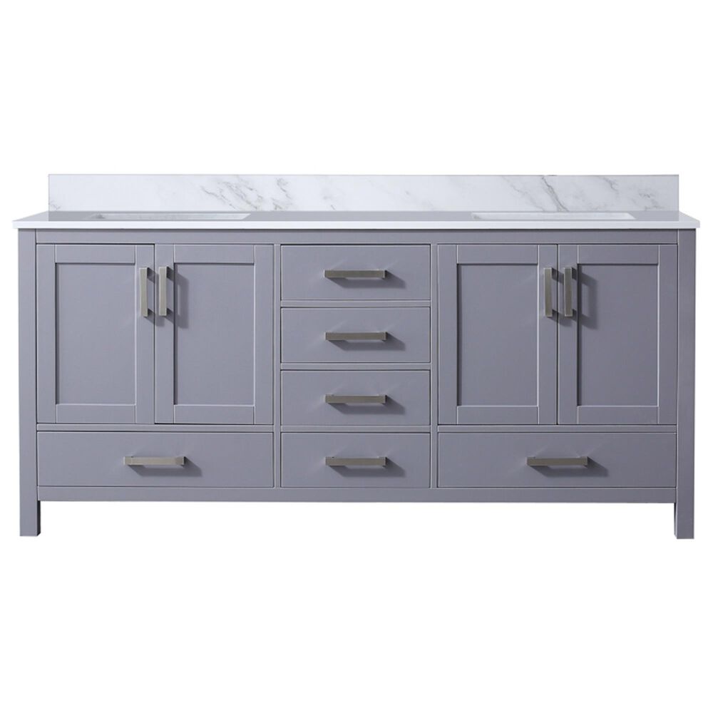 Lexora Home Jacques 72&quot; Double Bathroom Vanity in Dark Grey with 2 cm White Carrara Marble Top and Rectangular Sinks, , large