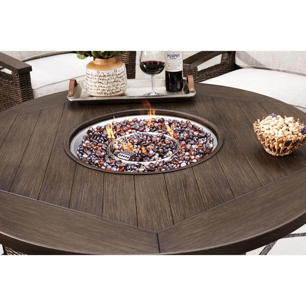 Ashley Paradise Trail Round Fire Pit Table in Medium Brown, , large