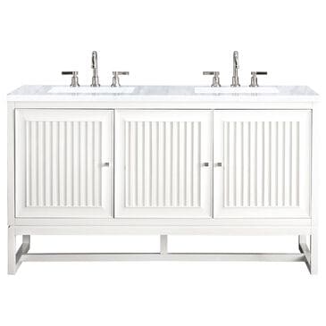 James Martin Vanities Athens 60" Double Bathroom Vanity in Glossy White with 3 cm Carrara White Marble Top and Rectangular Sinks, , large