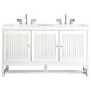 James Martin Vanities Athens 60" Double Bathroom Vanity in Glossy White with 3 cm Carrara White Marble Top and Rectangular Sinks, , large