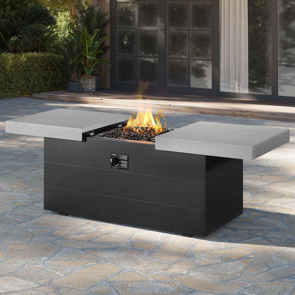 Slate and Company Rectangular Functional Fire Pit in Black and Concrete, , large
