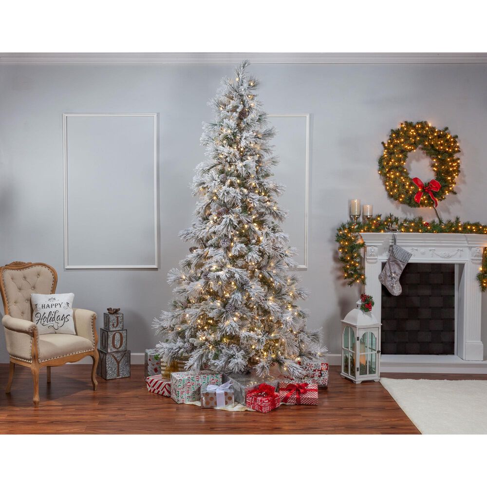 The Gerson Company 9&#39; Pre-Lit Lightly Snowbell Pine Christmas Tree in Green, , large
