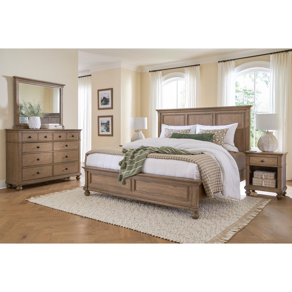Riva Ridge Oxford King Panel Bed in Tan with USB Ports, , large