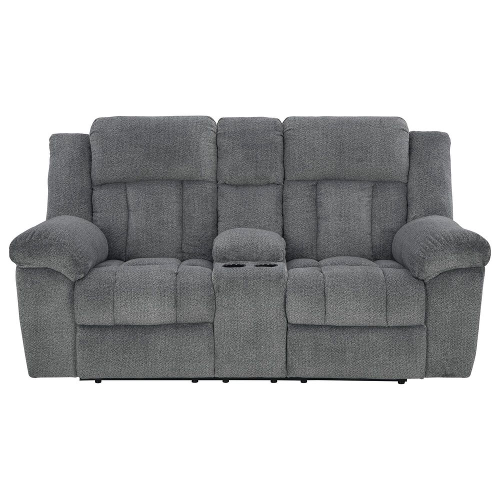 Ashley Tip-Off Power Reclining Loveseat in Slate, , large