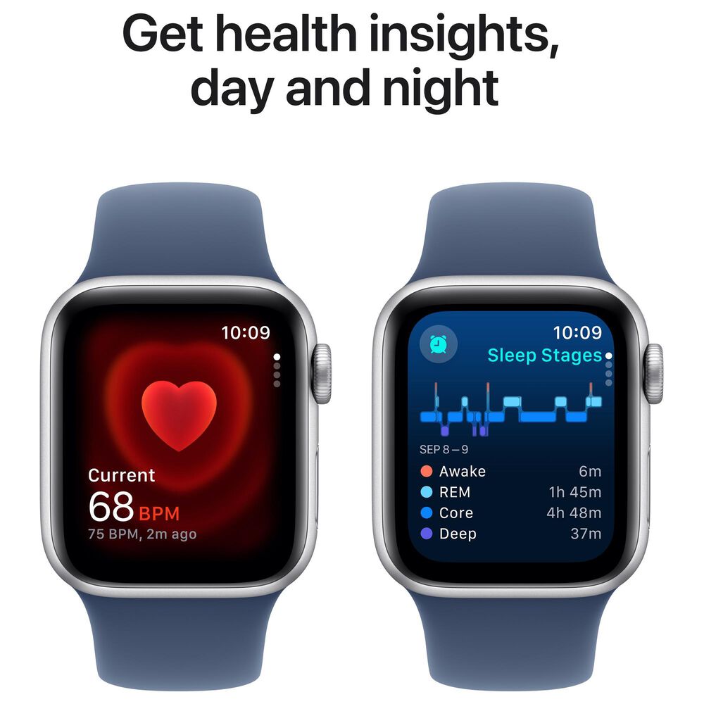 Apple Watch SE GPS 40mm Silver Aluminum Case with Denim Sport Band - S/M, , large