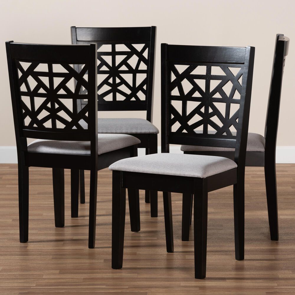 Baxton Studio Jackson Side Chair with Grey Cushion in Espresso Brown (Set of 4), , large