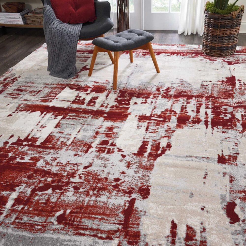Nourison Maxell MAE14 9&#39;3&quot; x 12&#39;9&quot; Ivory and Red Area Rug, , large