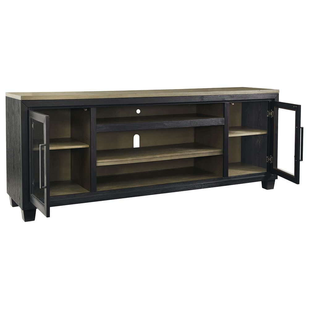 Ashley Foyland 83&quot; TV Stand with Electric Fireplace in Black and Brown, , large