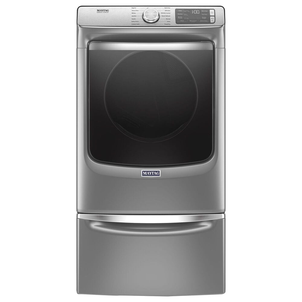 Maytag 5 Cu. Ft. Front Load Washer and 7.3 Cu. Ft. Gas Dryer Laundry Pair with Pedestal in Metallic Slate, , large