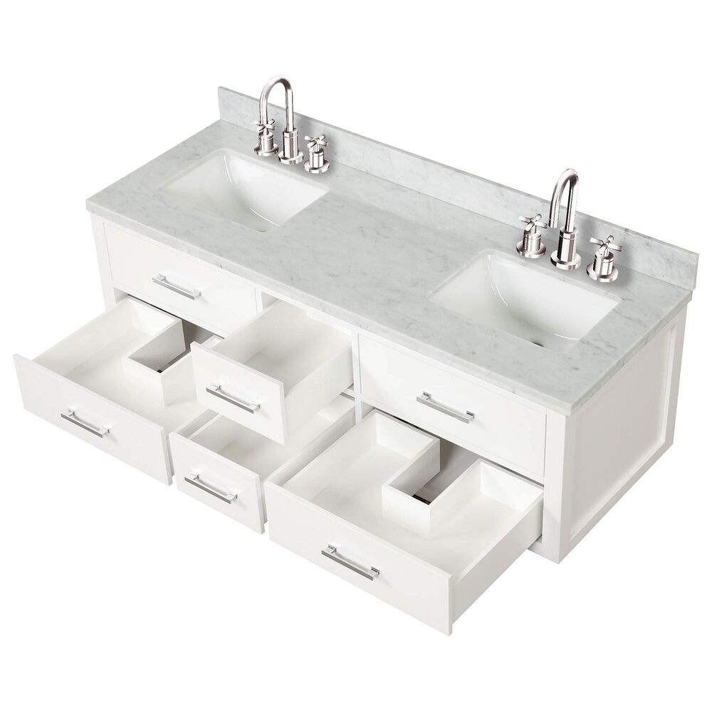 Lexora Home Castor 60" Double Bathroom Vanity in White with 2 cm White Carrara Marble Top and Rectangular Sinks, , large