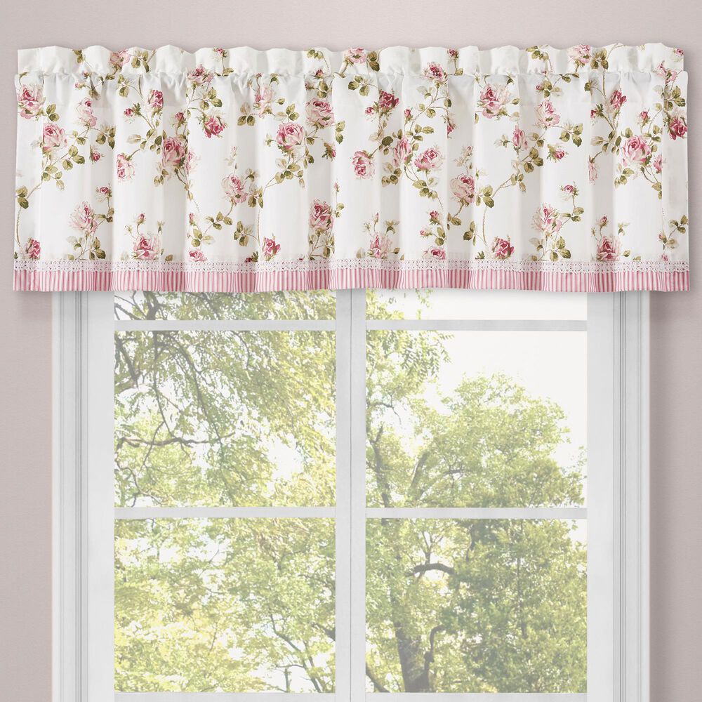 Royal Court Rosemary 72&quot; x 17&quot; Window Straight Valance in White and Pink, , large