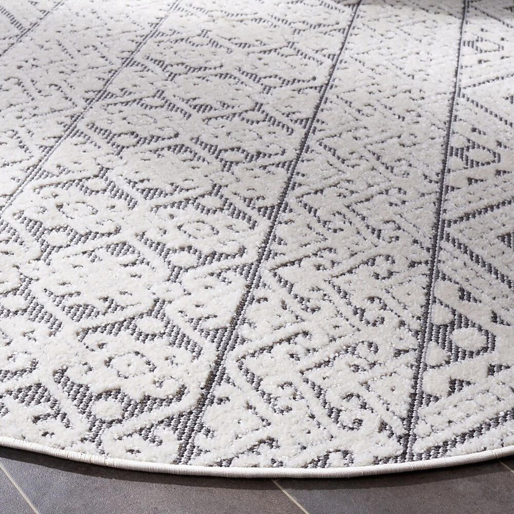 Safavieh Cabana CBN654A 6&#39;7&quot; Round Ivory and Grey Area Performance Rug, , large