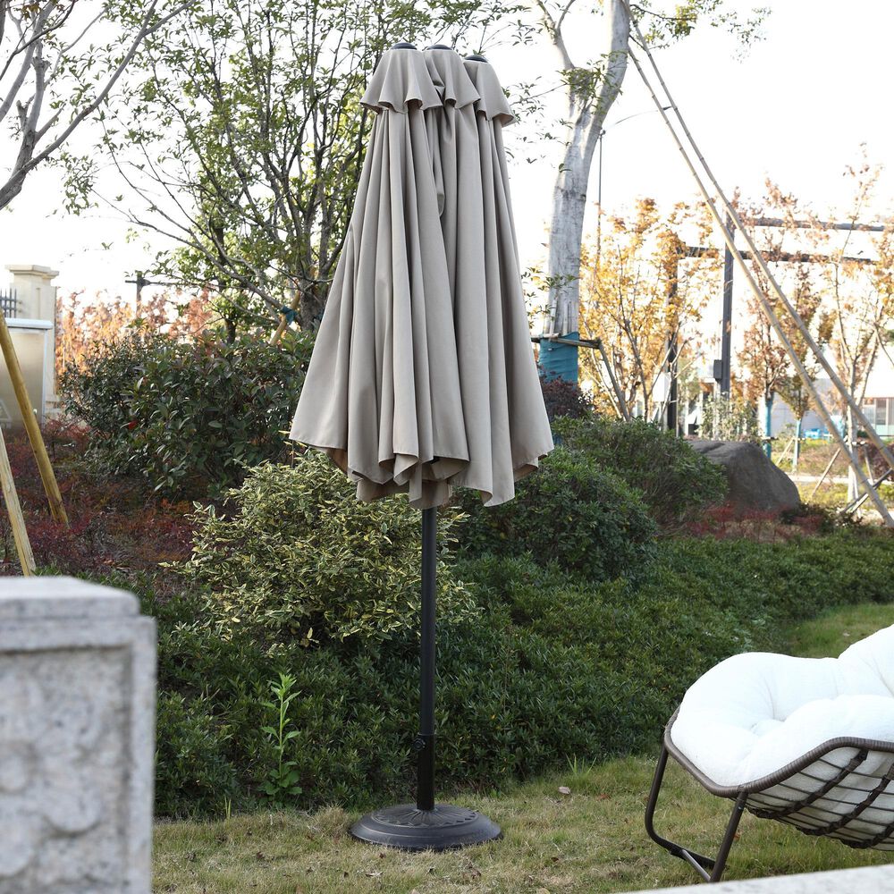 Hearth and Haven 14.8&#39; Double Sided Outdoor Umbrella without Base in Khaki, , large