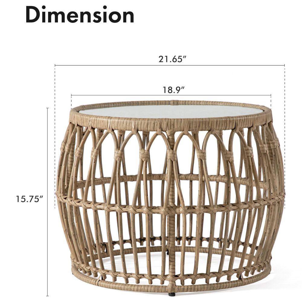 Furniture of America Serene Glass Top Round Patio Coffee Table in Natural, , large