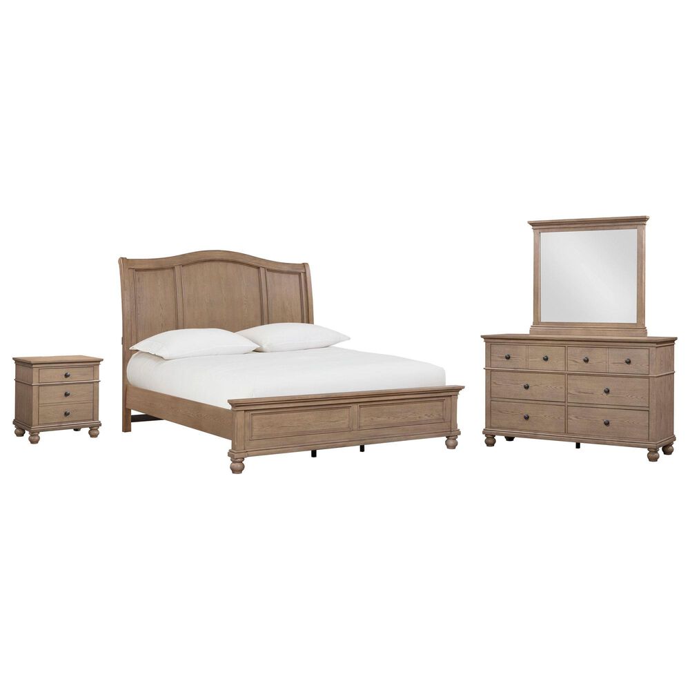 Riva Ridge Oxford 4-Piece King Sleigh Bedroom Set in Tan with USB Ports, , large