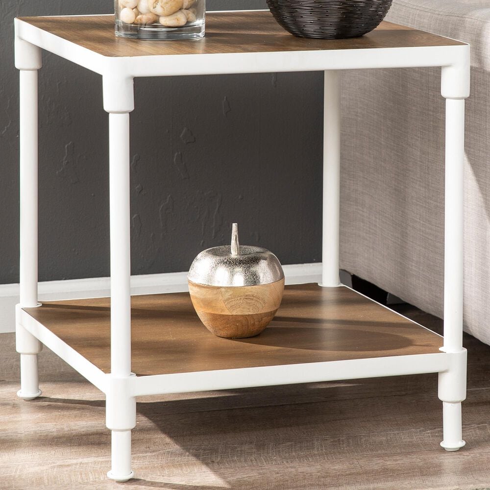 Southern Enterprises Kiev End Table in White and Dark Pine, , large