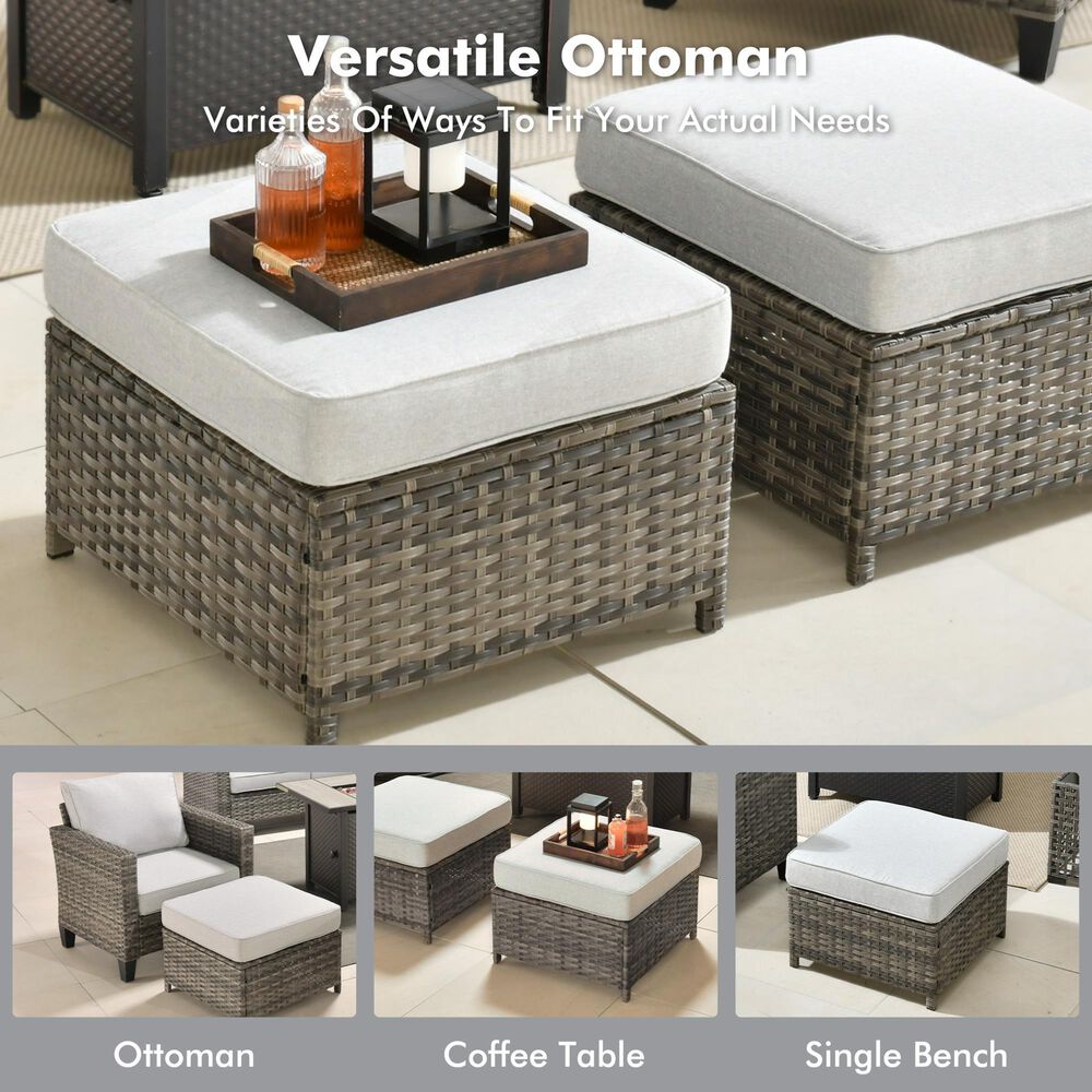 HOMLUX 7-Piece Patio Conversation Set with Rocking Chairs and Fire Pit Table in Grey, , large