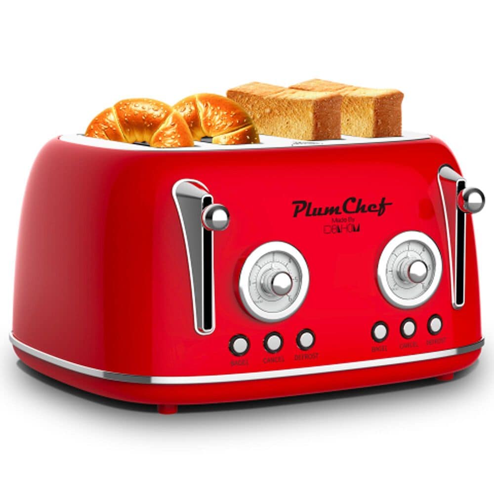 HOMLUX 4-Slice Retro Style Toaster in Red, , large