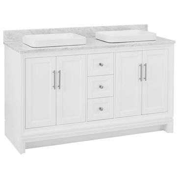 Greentouch ED Ellen DeGeneres Anaheim 60" Double Bathroom Vanity in White with 1" Natural Carrara Marble Top and Semi Recessed Rectangular Sinks, , large