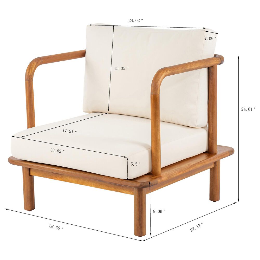 Hearth and Haven Canape Outdoor Club Chair with Curved Arms and Cushions in Cream (Set of 2), , large