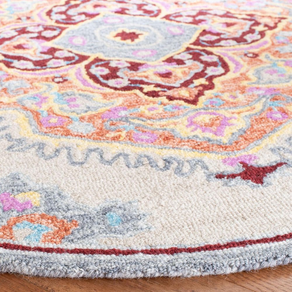 Safavieh Micro-Loop 5&#39; Round Beige and Orange Area Rug, , large