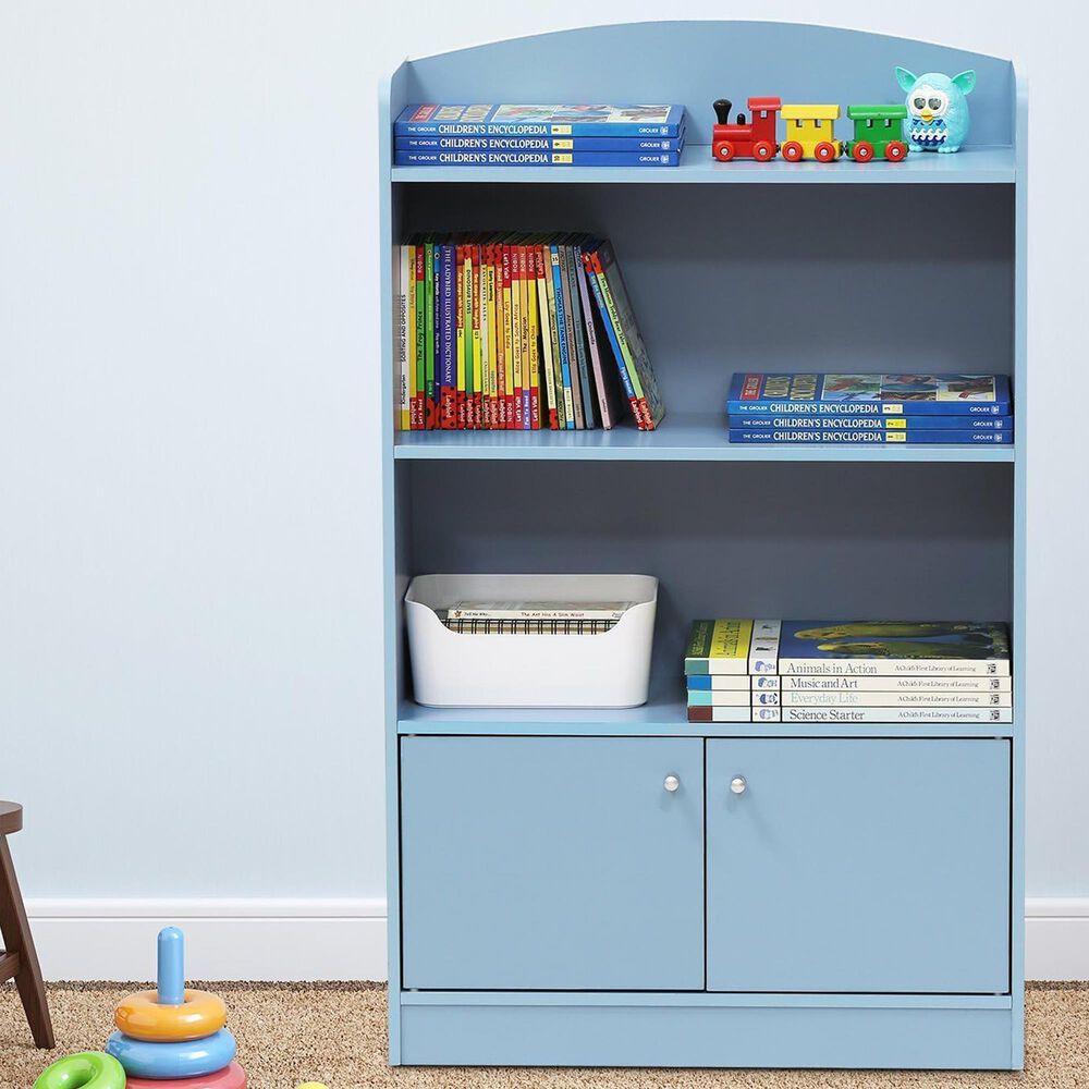 HOMLUX 4-Tier Bookshelf with 2-Door Storage Cabinet in Light Blue, , large