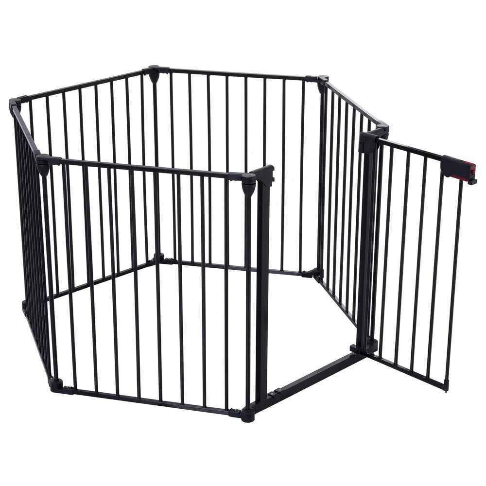HOMLUX 6-Panel Adjustable Pet Gate in Black, , large