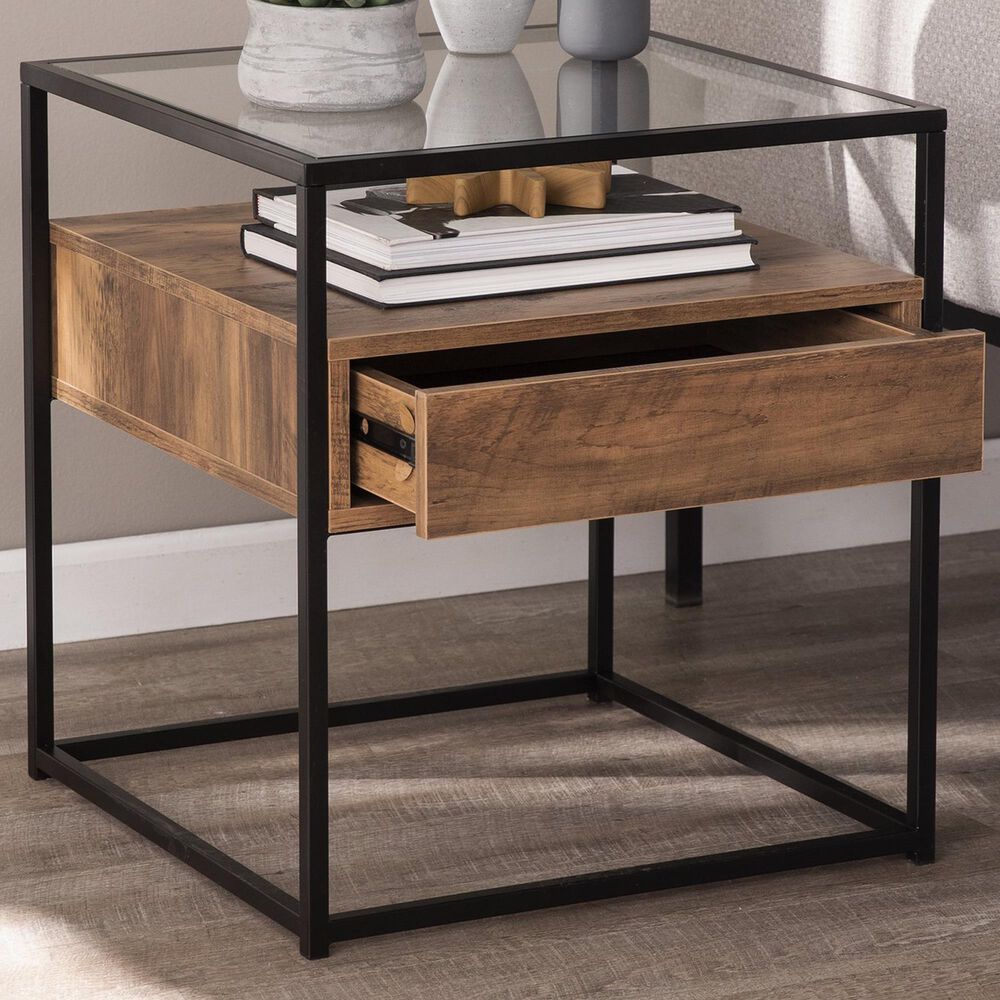 Southern Enterprises Olivern End Table in Black and Natural, , large