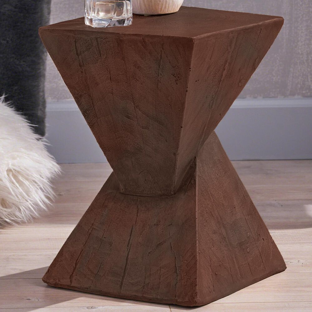 Hearth and Haven Tess Outdoor Twist-Shape Side Table in Dark Brown, , large