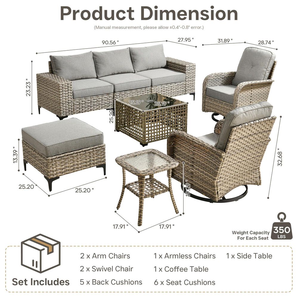 HOMLUX 8-Piece All-weather Rattan Outdoor Patio Furniture Set in Dark Gray, , large