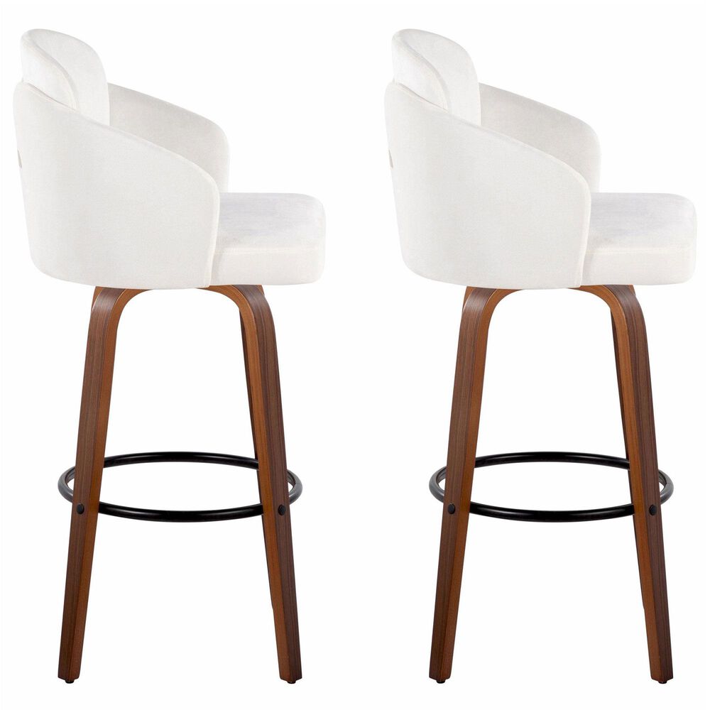 LumiSource Dahlia Swivel Bar Stool with Cream Upholstery in Walnut and Black (Set of 2), , large