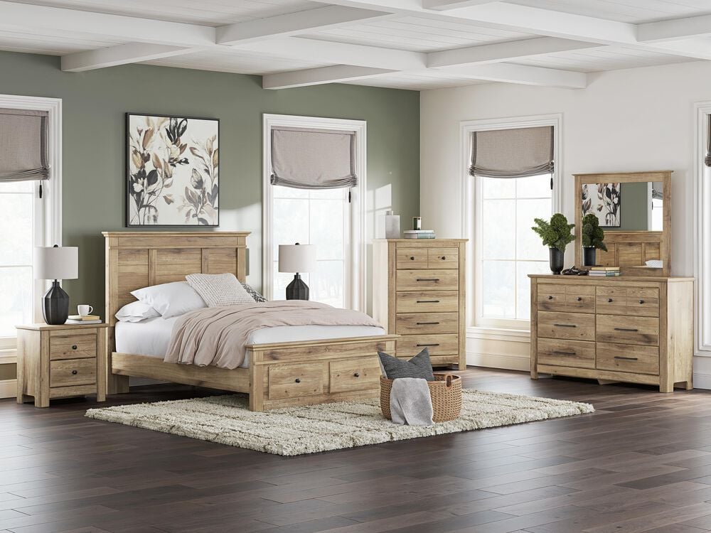 Ashley Makidern 4-Piece Full Storage Bedroom Set with Two Drawers in Natural Brown, , large