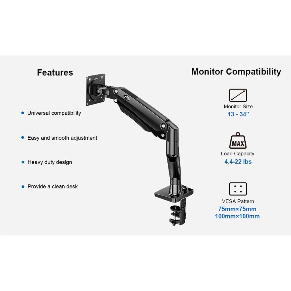 ErgoAV Motion Desk Mount for Single Monitor in Black, , large