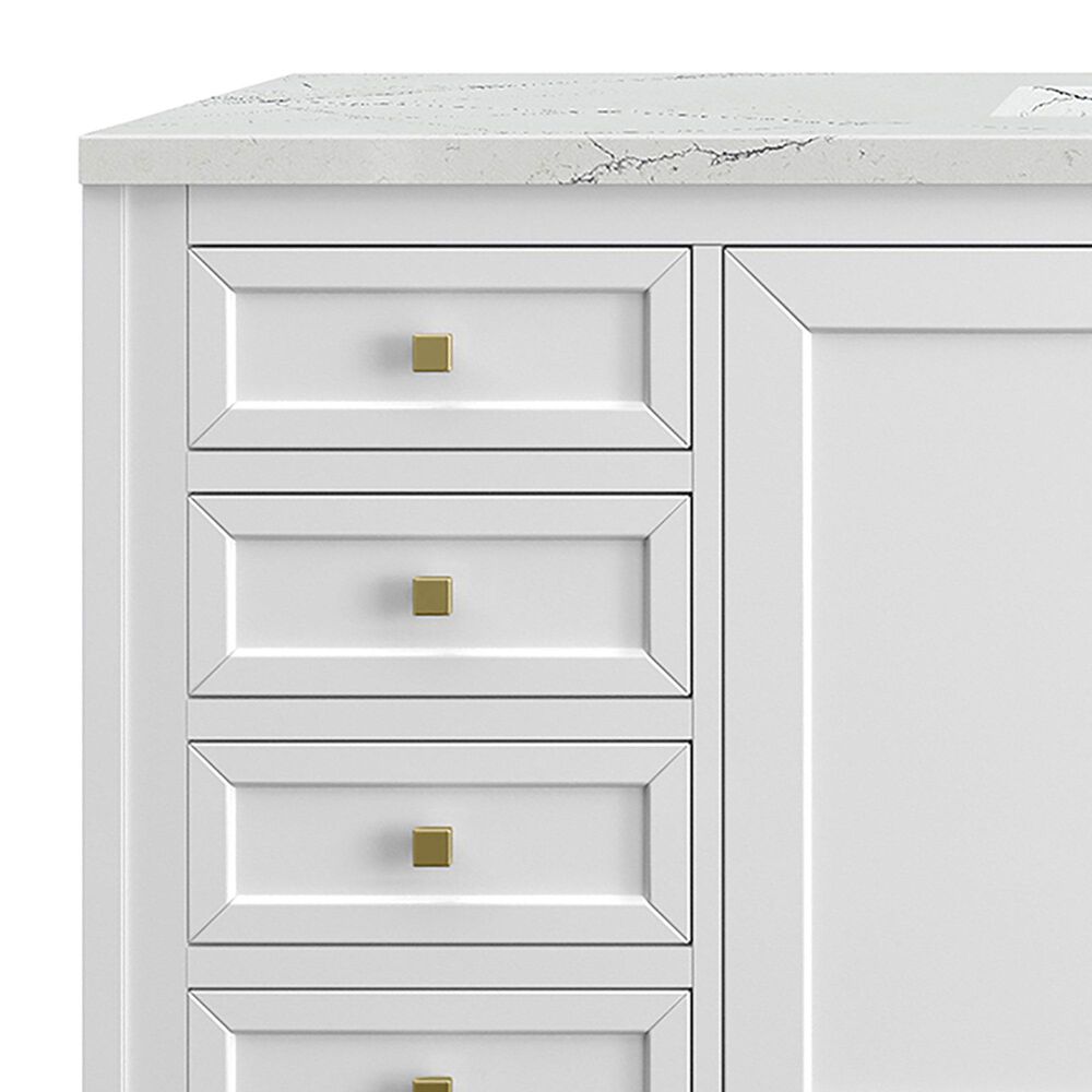 James Martin Vanities Chicago 60&quot; Single Bathroom Vanity in Glossy White with 3 cm Ethereal Noctis Quartz Top and Rectangular Sink, , large
