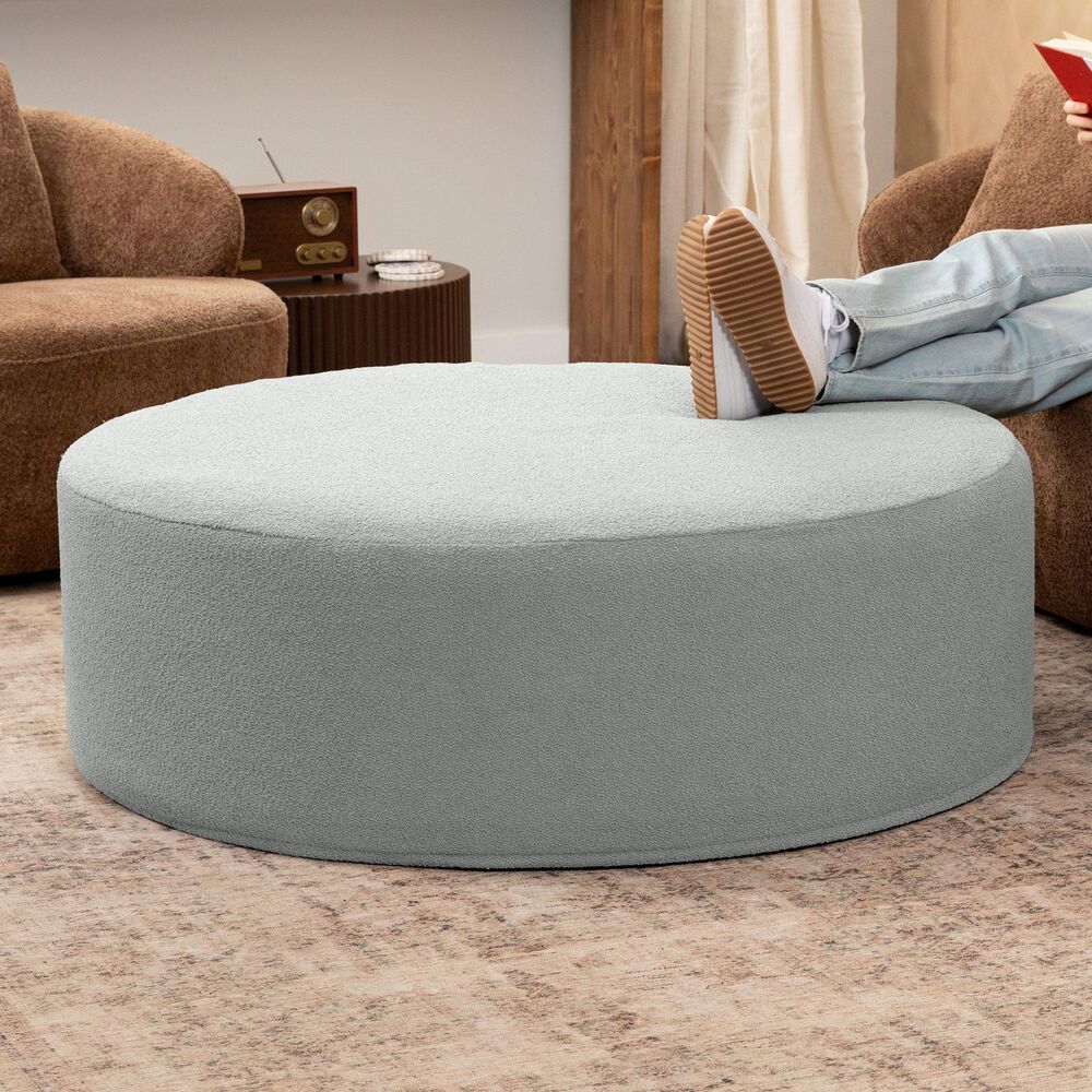 Jaxx Candler Round Ottoman in Silver, , large