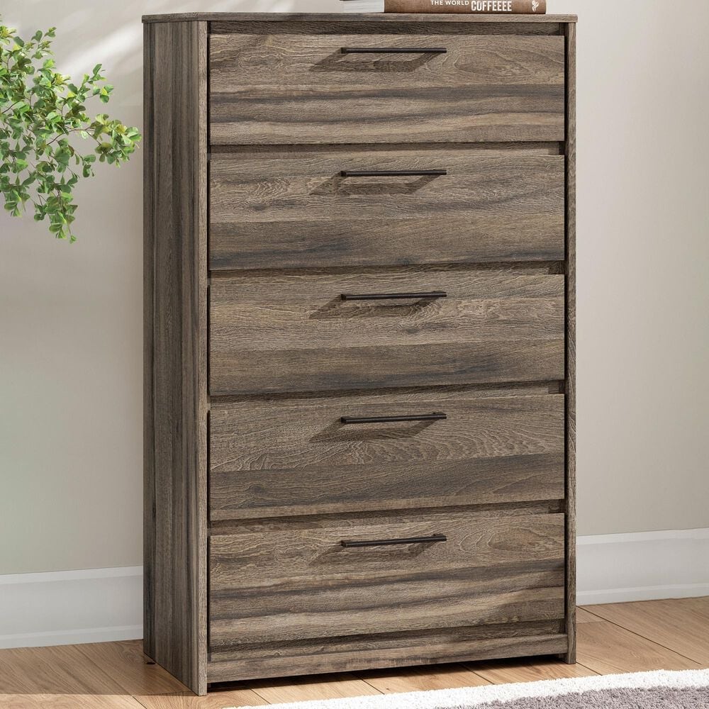 Ashley Elbrim 5-Drawer Chest in Weathered Brown, , large