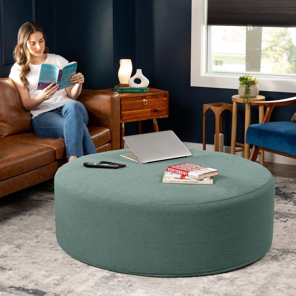 Jaxx Candler Round Ottoman in Green, , large