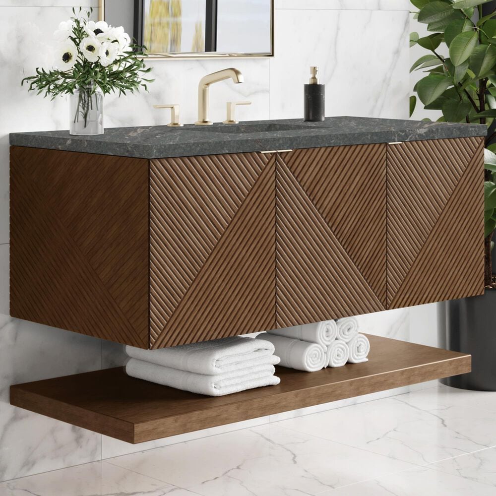 James Martin Vanities Marcello 48" Wall Mounted Single Bathroom Vanity in Chestnut with 3 cm Parisien Bleu Quartz Top and Rectangular Sink, , large