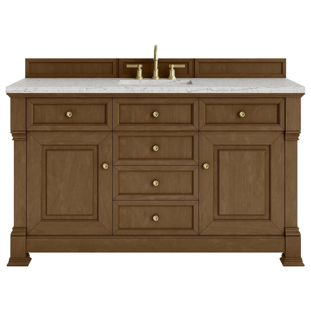 James Martin Vanities Brookfield 60" Single Bathroom Vanity in Honey Oak with 3 cm Eternal Jasmine Pearl Quartz Top, Rectangle Sink and FreePower Wireless Charger, , large