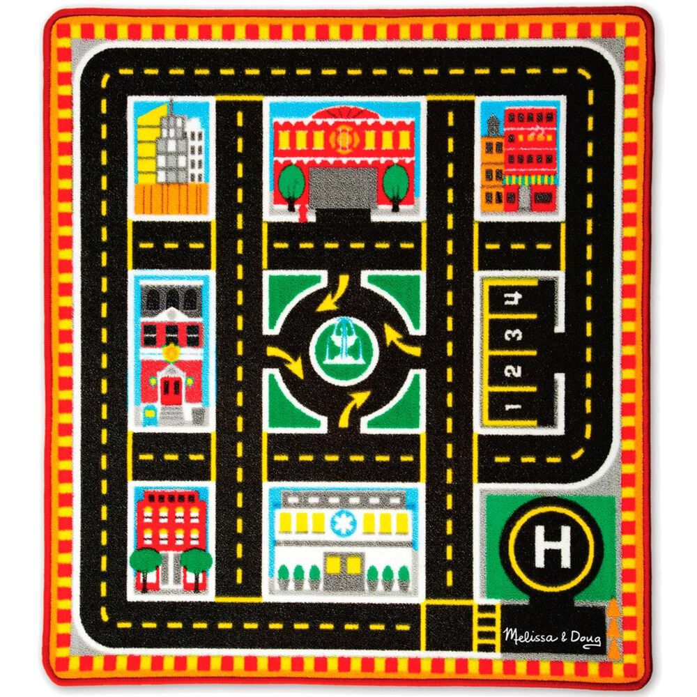 Melissa & Doug Round The City Rescue Rug & Vehicle Set, , large