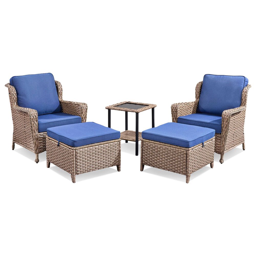 Sunwell Garden 5-Piece Patio Chat Set with Square Table in Navy, , large