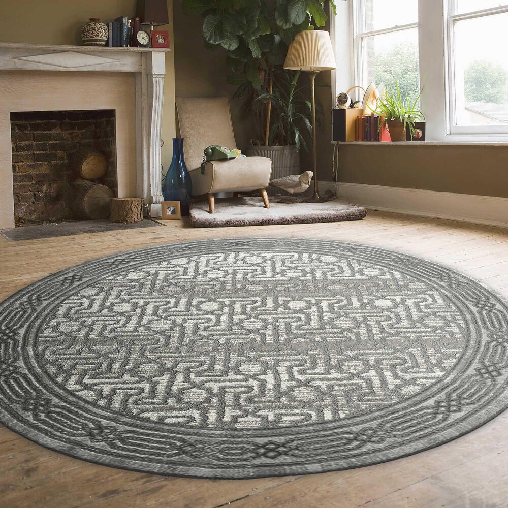 Radici USA Davide Southwestern 7&#39;10&quot; Round Grey Area Rug, , large