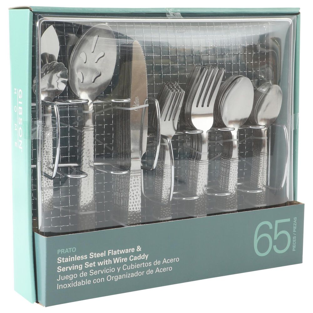 Gibson Overseas, Inc Prato 65-Piece Flatware Set with Wire Caddy in Silver, , large
