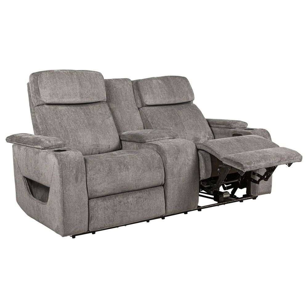Aurora Furnishings Power Reclining Console Loveseat with Power Headrest in Arica Pewter, , large