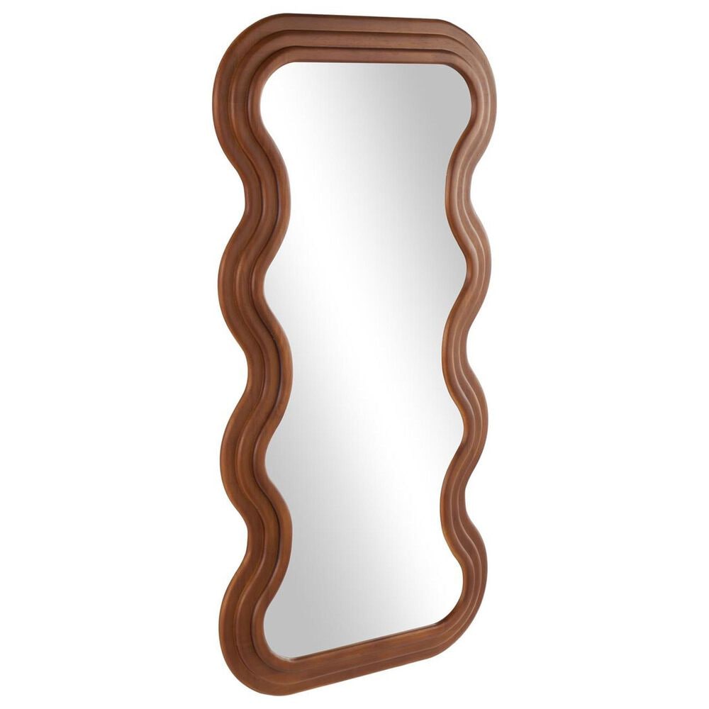 Maple and Jade 39&quot; Wood Abstract Wavy Wall Mirror in Brown, , large