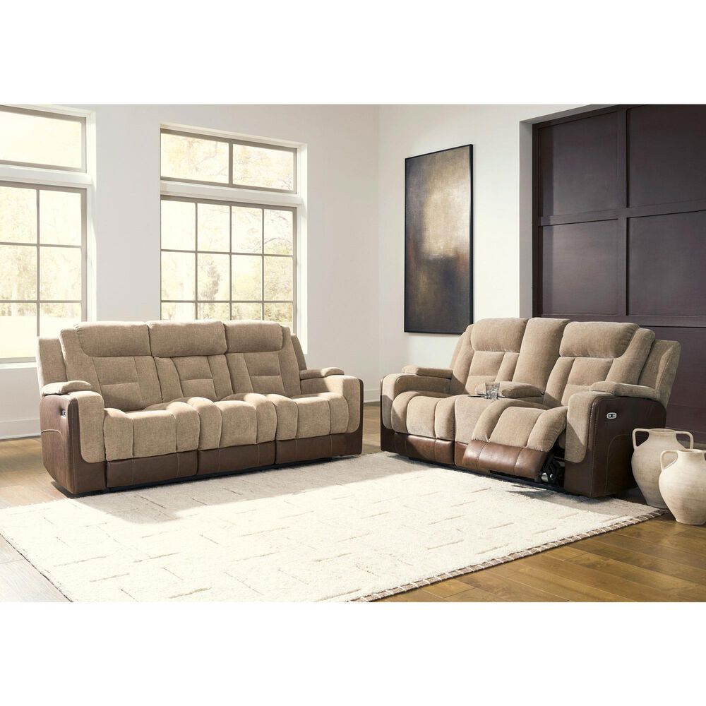 Ashley Mixed Motion Power Reclining Loveseat with Console in Brownstone, , large