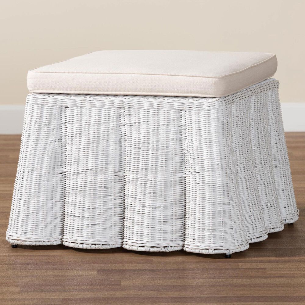 Baxton Studio Palm 27" Square Ottoman in White, , large