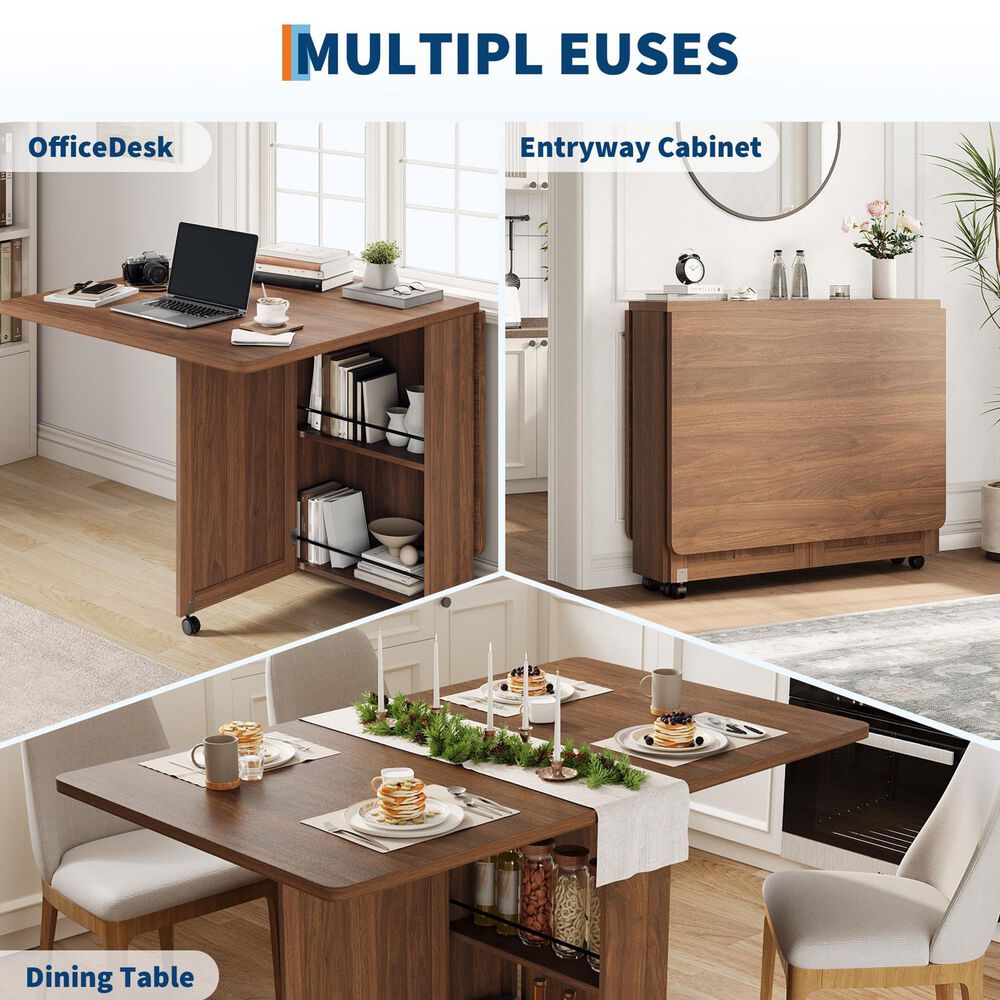 GARVEE Folding Dining Table with Storage in Brown - Table Only, , large