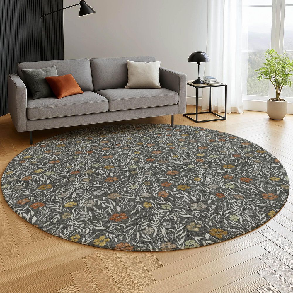 Dalyn Rug Company Soft Essentials Floral Graphite 8' Round Indoor/Outdoor Area Rug, , large