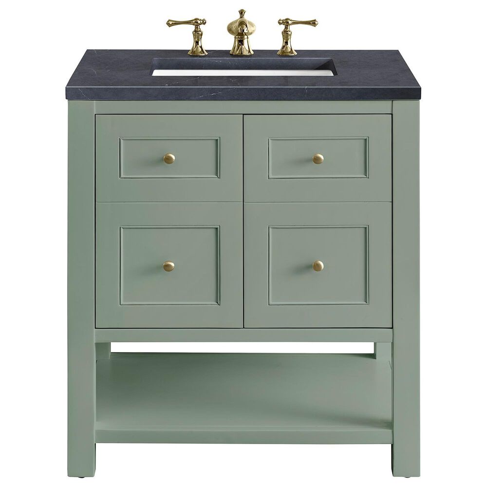 James Martin Vanities Breckenridge 30" Single Bathroom Vanity in Smokey Celadon with 3 cm Charcoal Soapstone Quartz Top and Rectangular Sink, , large